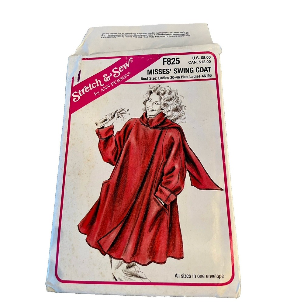 Stretch & Sew Misses Swing Coat Pattern F825 Uncut Bust 30-56 Vintage Ann Person